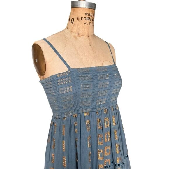 Guadalupe Blue Gold Accent Maxi Dress Size Small - Picture 2 of 8